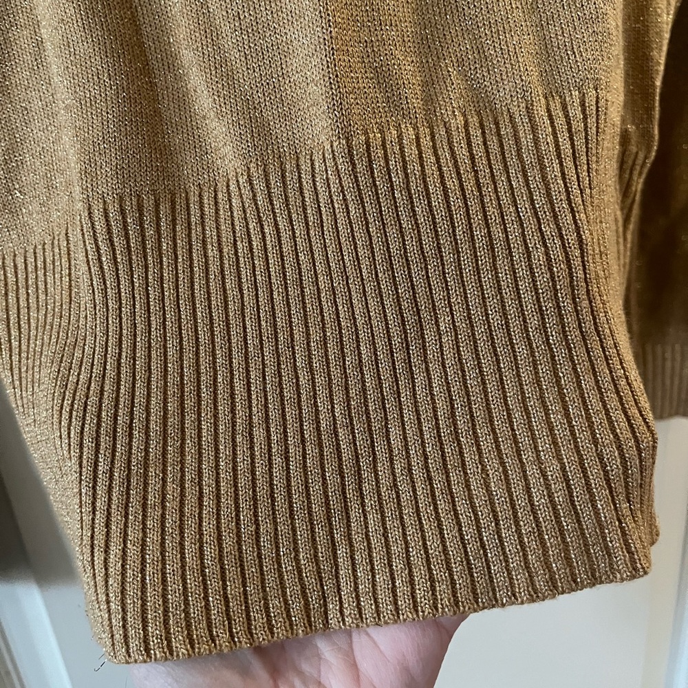 New York & Company Gold Metallic Wrap Blouse Sweater Women’s size medium - Picture 2 of 16